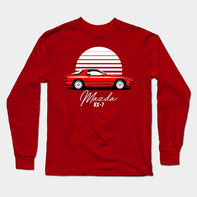 Mazda RX-7 / Retro 80s Japanese Sports Car Fan Art Long Sleeve T-Shirt by DankFutura